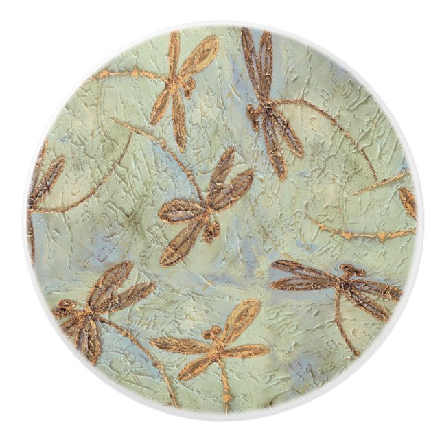 Dragonfly Dance Gold Ceramic Knob (Front)