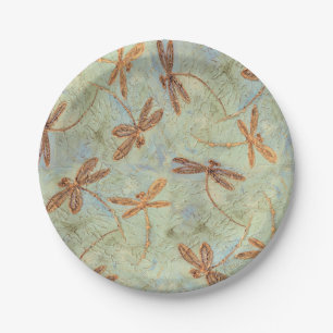 Dragonfly Dance Gold Paper Plate