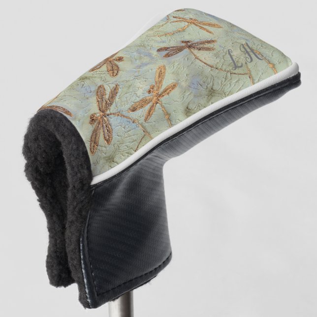 Dragonfly Dance Gold Putter Head Cover (3/4 Front)