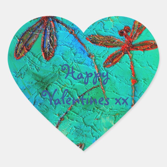 Dragonfly Dance Heart Sticker (Front)