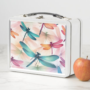 Dragonfly Dance Print Cut Sew Bag Metal Lunch Box