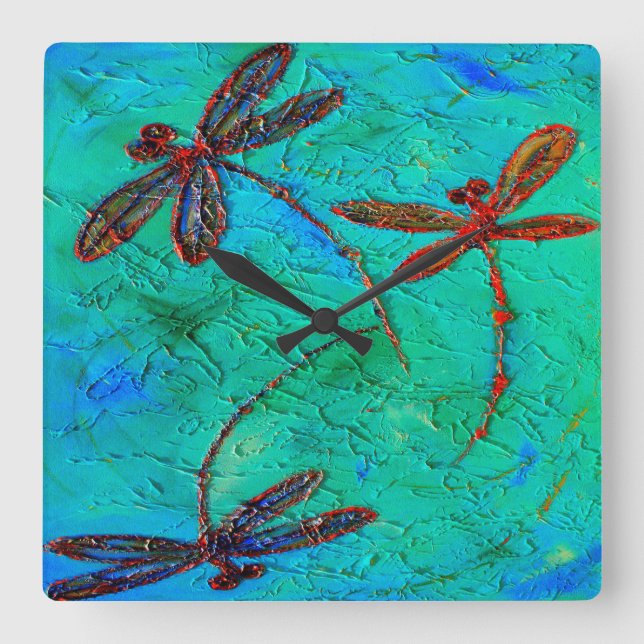 Dragonfly Dance Square Wall Clock (Front)