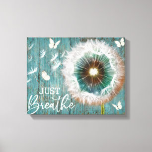 Dragonfly Dandelion Just Breathe Canvas Framed Print