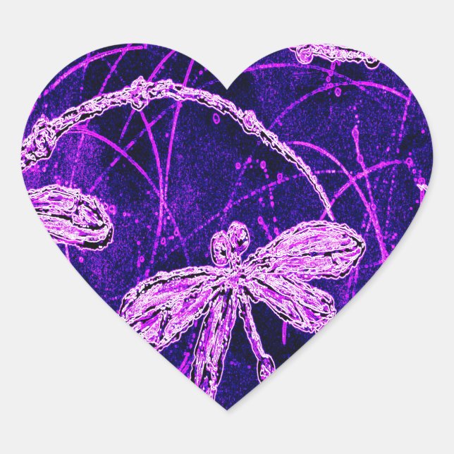 Dragonfly Disco Heart Sticker (Front)