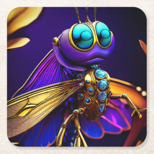 Dragonfly Dreaming Ember Square Paper Coaster