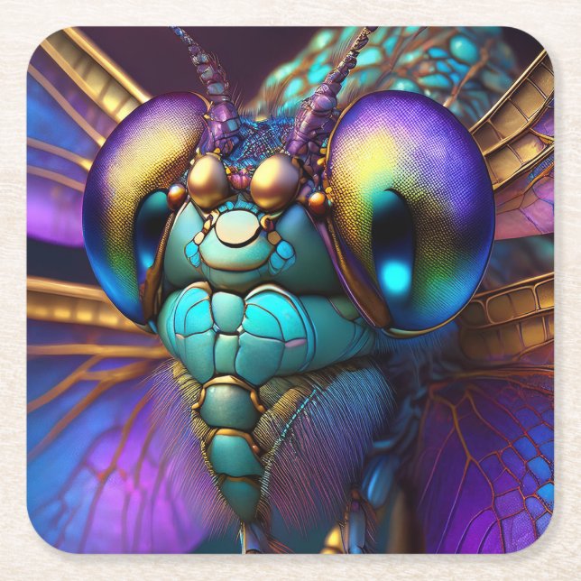 Dragonfly Dreaming Moonstone Square Paper Coaster (Front)