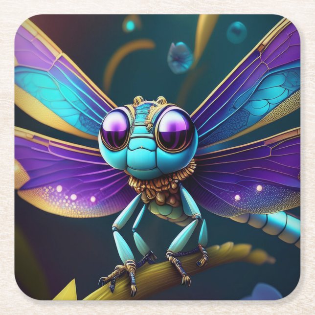 Dragonfly Dreaming Skydancer Square Paper Coaster (Front)