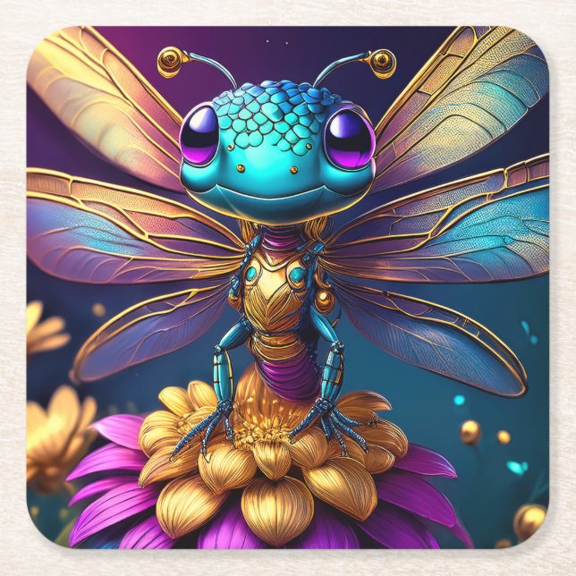 Dragonfly Dreaming Zephyr Square Paper Coaster (Front)