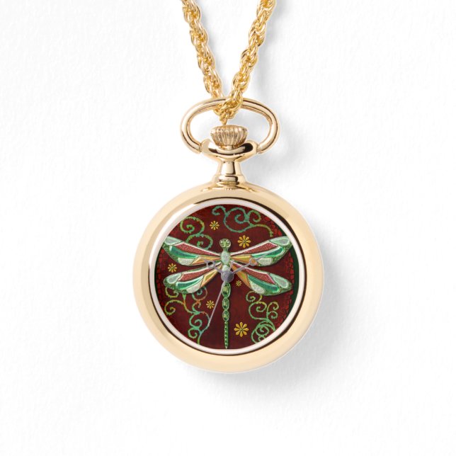 Dragonfly Elegant Jewelled 2 Folk Art Watch (Front)