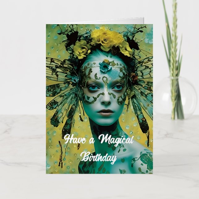 Dragonfly fantasy woman magical birthday foil greeting card (Front)