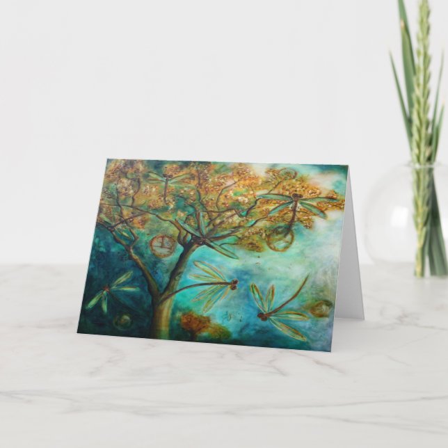 Dragonfly Flirtation Holiday Card (Front)