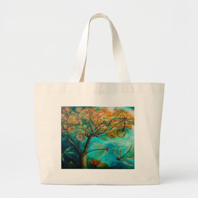 Dragonfly Flirtation Large Tote Bag (Front)
