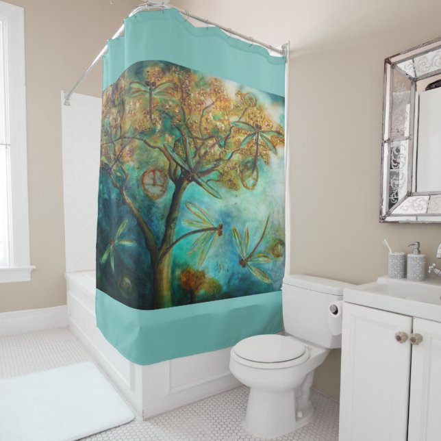 Dragonfly Flirtation Shower Curtain (In Situ)