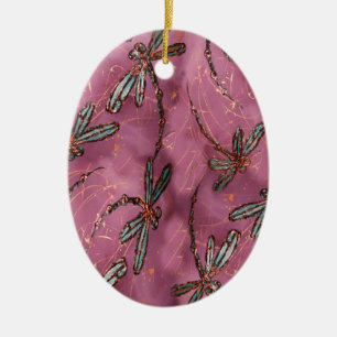 Dragonfly Flit Dusky Rose Ceramic Tree Decoration