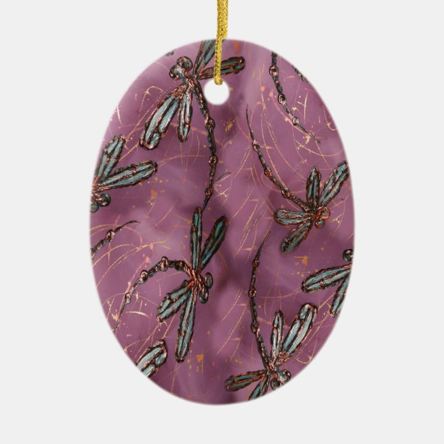 Dragonfly Flit Dusky Rose Ceramic Tree Decoration (Front)