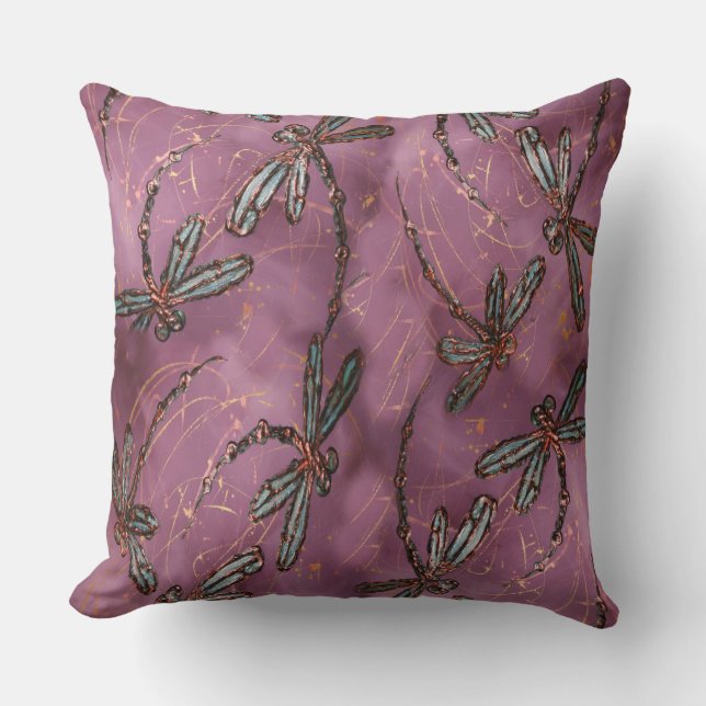 Dragonfly Flit Dusky Rose Cushion (Front)
