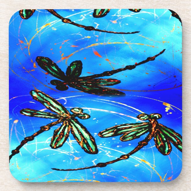 Dragonfly Flit Electric Blue Coaster (Front)