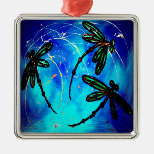 Dragonfly Flit Electric Blue Metal Tree Decoration