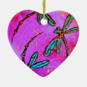 Dragonfly Flit Electric Pink Ceramic Tree Decoration