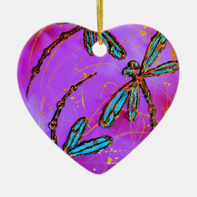 Dragonfly Flit Electric Pink Ceramic Tree Decoration (Front)