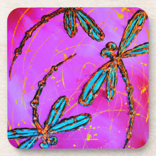 Dragonfly Flit Electric Pink Coaster