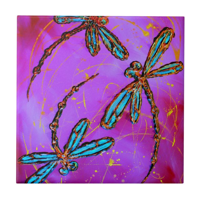 Dragonfly Flit Electric Pink Tile (Front)