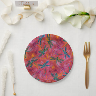 Dragonfly Flit Hot Fuchsia Pink Paper Plate