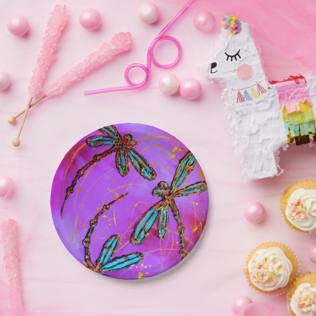 Dragonfly Flit Hot Pink Paper Plate (Party)