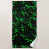 Dragonfly Flit Neon Green Beach Towel