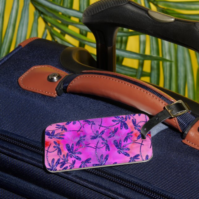 Dragonfly Flit Peachy Pink Luggage Tag (Front Insitu 3)