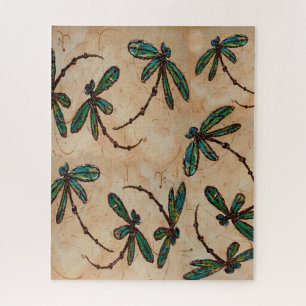 Dragonfly Flit Rustic Cream Jigsaw Puzzle