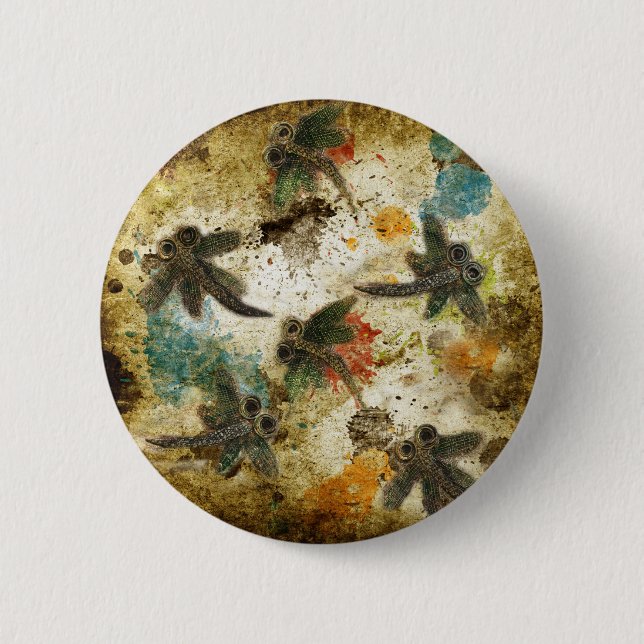 Dragonfly Flit Rustic Splash 6 Cm Round Badge (Front)