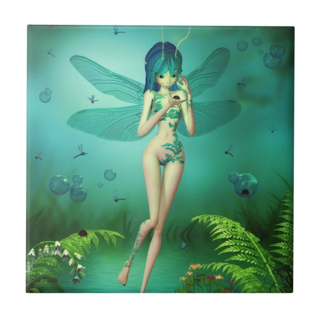 Dragonfly Flitters Ceramic Tile (Front)