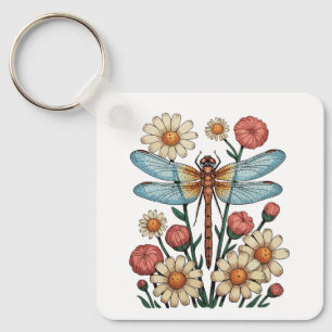 Dragonfly Floral Cottagecore Garden Flower Nature Key Ring