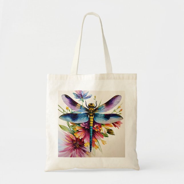 Dragonfly Floral Multicolor Art Tote Bag (Front)