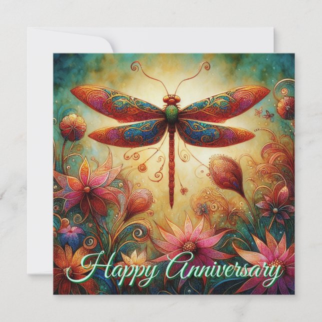 Dragonfly Floral Personalised Anniversary Card (Front)