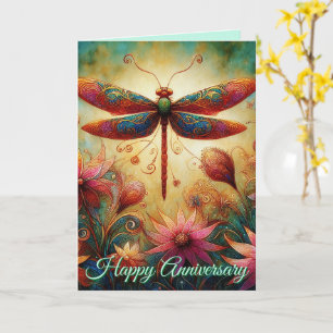 Dragonfly Floral Personalised Anniversary Card