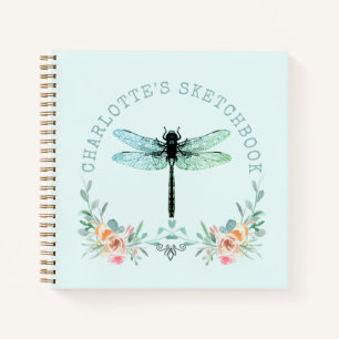 Dragonfly Floral Personalised Sketchbook Notebook
