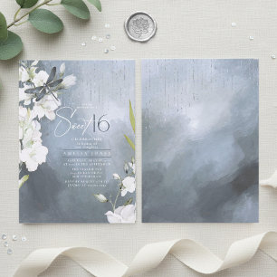 Dragonfly Floral Sweet 16 Dusty Blue ID1310 Invitation