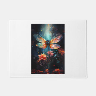 Dragonfly Flower Art - Stained Glass Doormat
