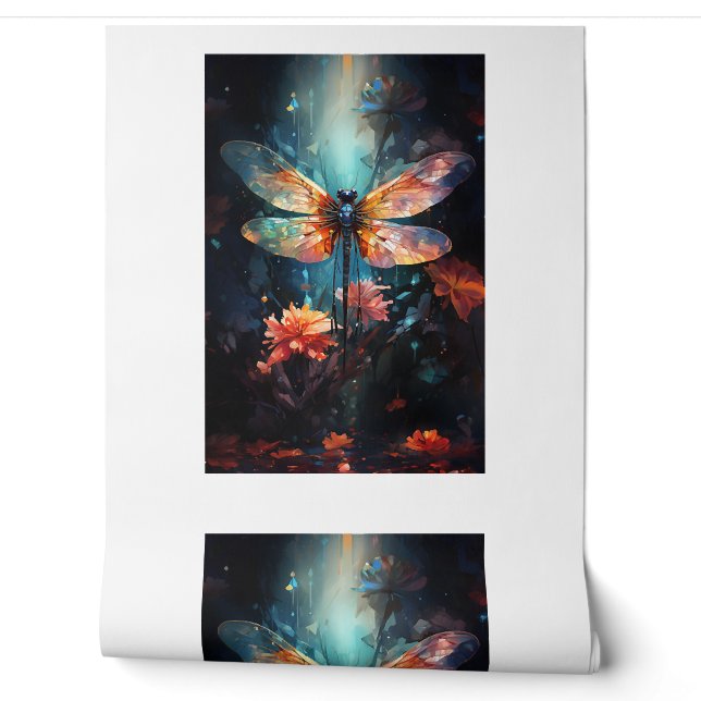 Dragonfly Flower Art - Stained Glass Wallpaper (Unrolling)