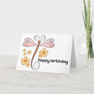 Dragonfly Flowers Happy Birthday Greeting Card
