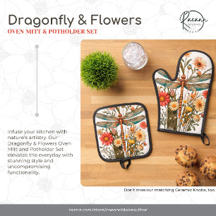 DragonFly & Flowers Oven Mitt and Potholders Set