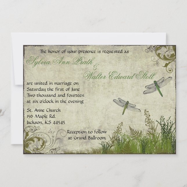 Dragonfly Garden Vintage Wedding Invitation (Front)