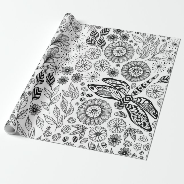 Dragonfly garden wrapping paper (Unrolled)