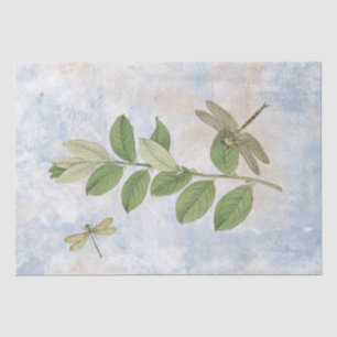 Dragonfly Green Leaves Blue Decoupage Vintage  Tissue Paper
