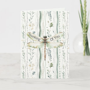 Dragonfly Green White Chic Floral Thinking of You Card