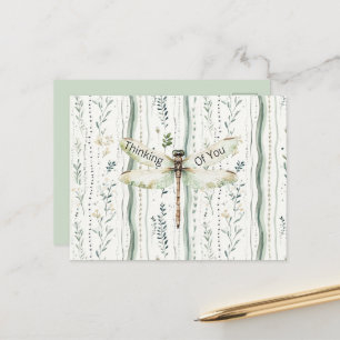 Dragonfly Green White Chic Floral Thinking of You Postcard