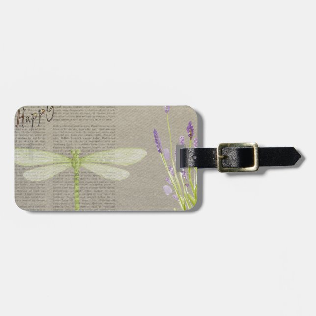 dragonfly happy birthday luggage tag (Front Horizontal)