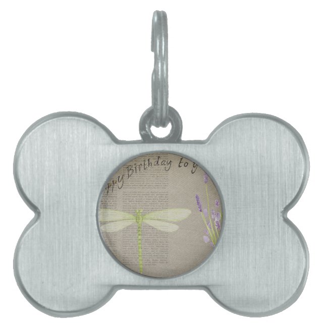 dragonfly happy birthday pet tag (Front)